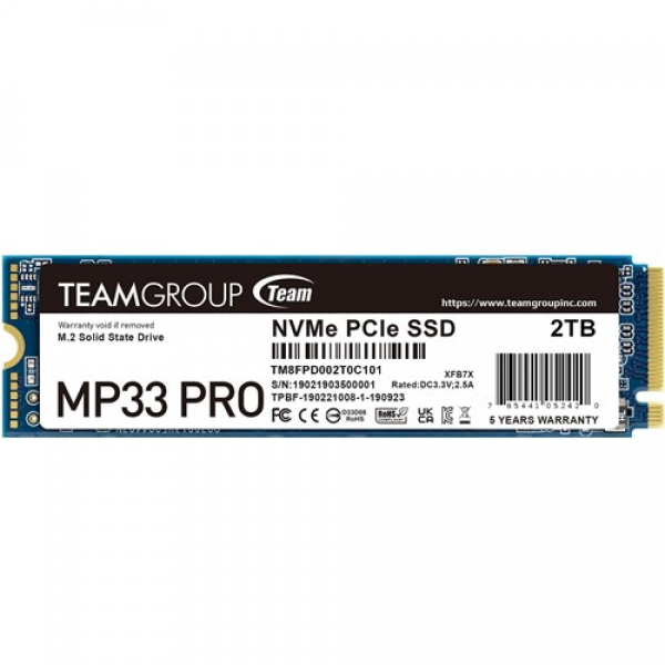 TEAMGROUP MP33 PRO M.2 2280 2TB PCIe 3.0 x4 with NVMe 1.3 3D NAND SSD